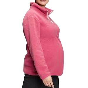 Gap Maternity Solid Pink 1/4 Zip Collared Fleece Long Sleeve Pullover Sweatshirt